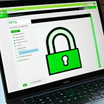 A clean, modern website interface displayed on a laptop screen, prominently featuring a vibrant green padlock icon and 'HTTPS' in the browser address bar. Abstract, glowing data streams flow securely behind the screen, representing encrypted information. The overall image should evoke a sense of trust, professionalism, and digital security for online users and businesses. High-tech, safe, trustworthy.