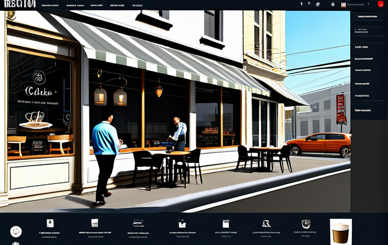 HTML5 기반의 인터랙티브 웹 콘텐츠 제작 - "A modern website design showcasing an interactive map of a local cafe neighborhood, fully clothed p...
