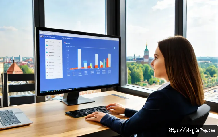 Home 15 SEO 최적화를 위한 웹 기술 활용 방안 - Photorealistic modern Warsaw office, Polish web specialist reviewing a clean website performance das...